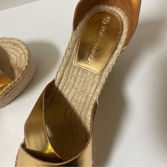 TORY BURCH Matte Metallic Gold Selby Wedge Platform Espadrille Sandals S… - Picture 14 of 15